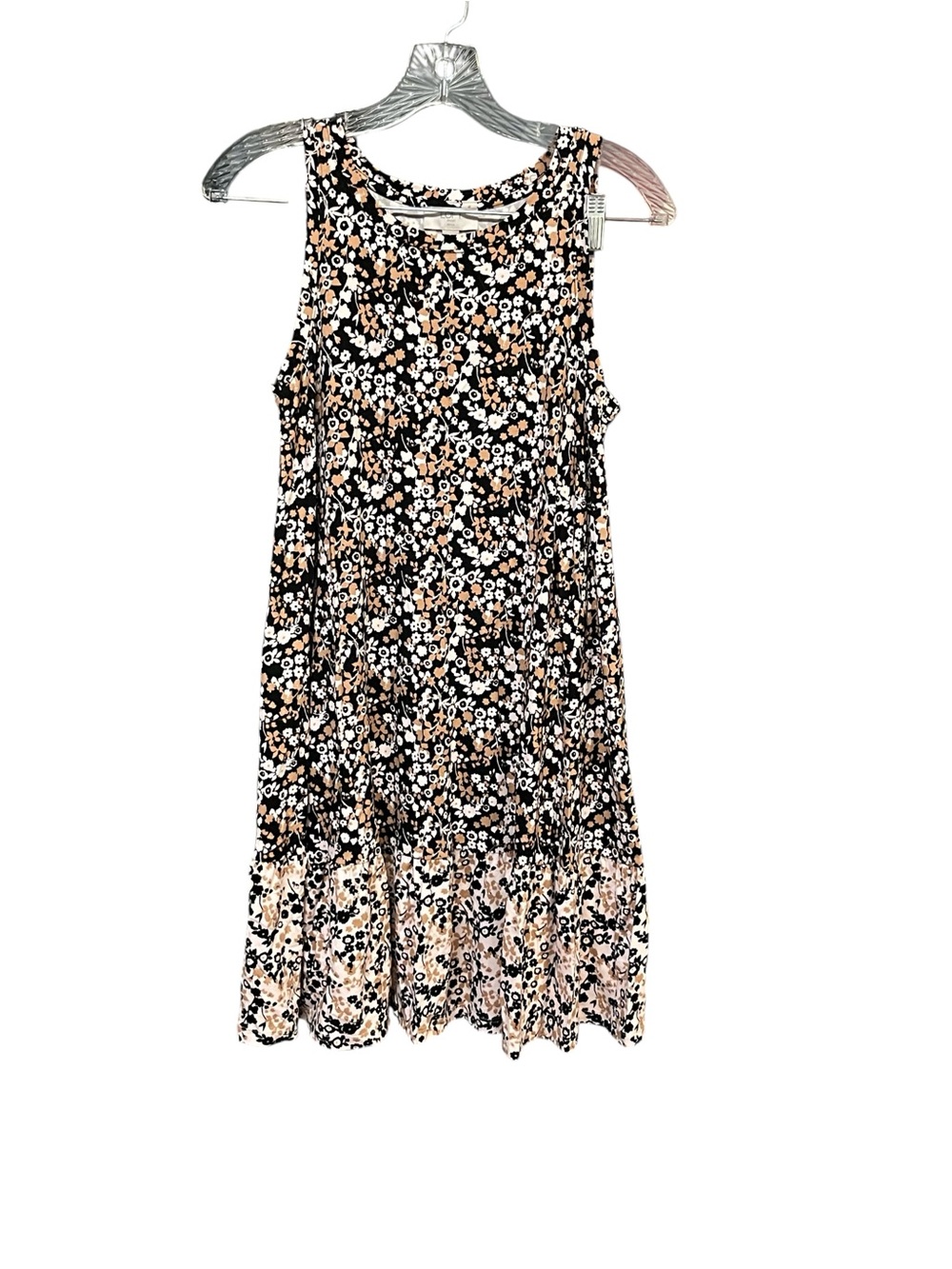 LOFT Outlet Petite Floral Knee Length Dress Sleeveless Black Tan SP Rayon